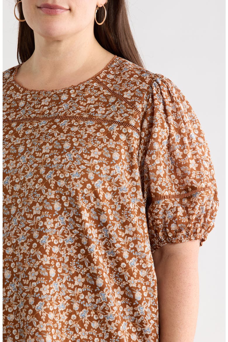 Ramsey Mawlin Floral Puff Sleeve Cotton Top, Alternate, color, BROWN-MULT