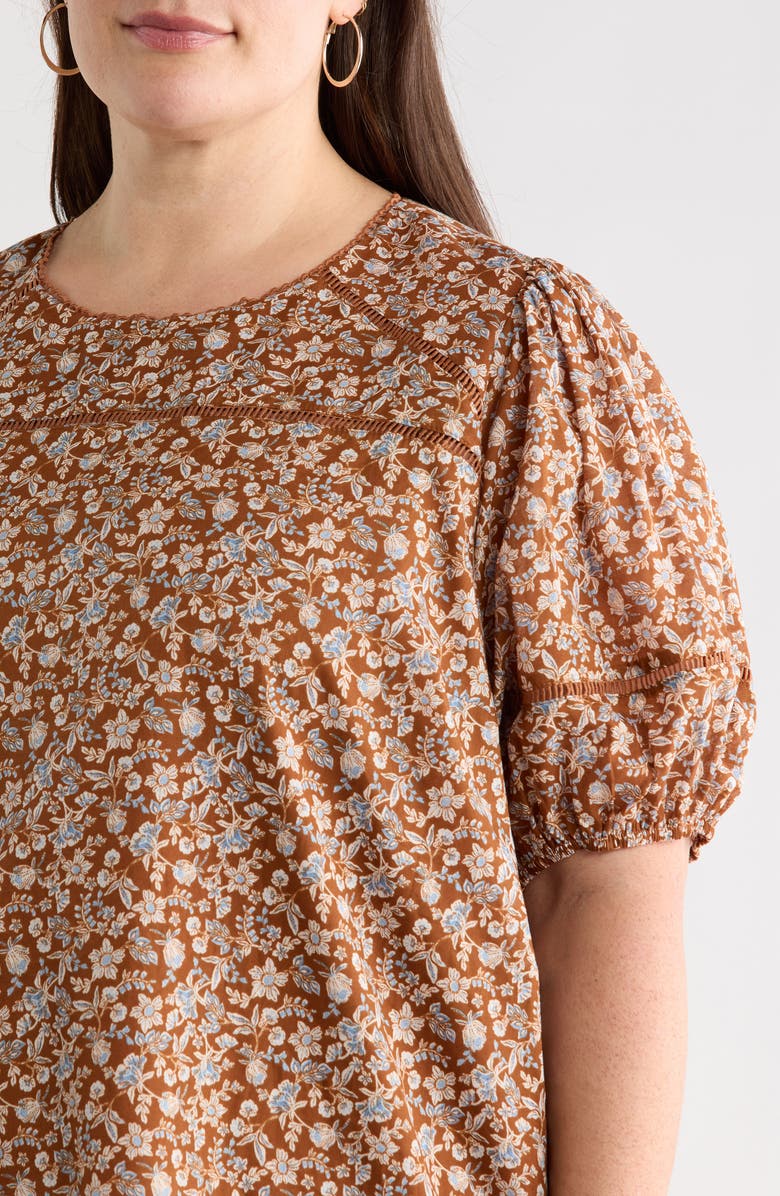 SUGARLIPS Ramsey Mawlin Floral Puff Sleeve Cotton Top, Alternate, color, Brown-Mult