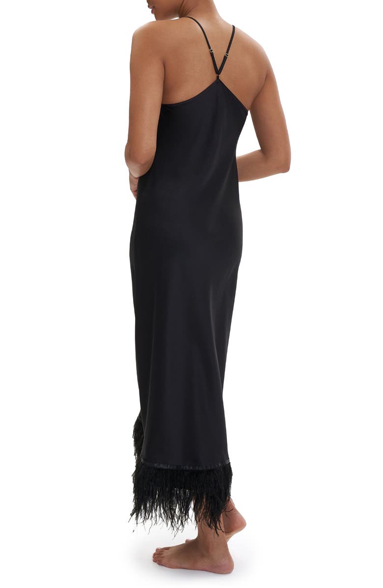 Rya Collection Swan Ostrich Feather Trim Charmeuse Nightgown, Alternate, color, 