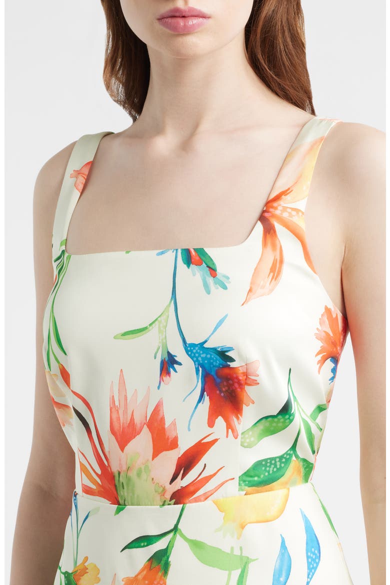Juno Floral Print Midi Dress, Alternate, color, CREAM/ TANGERINE MULTI