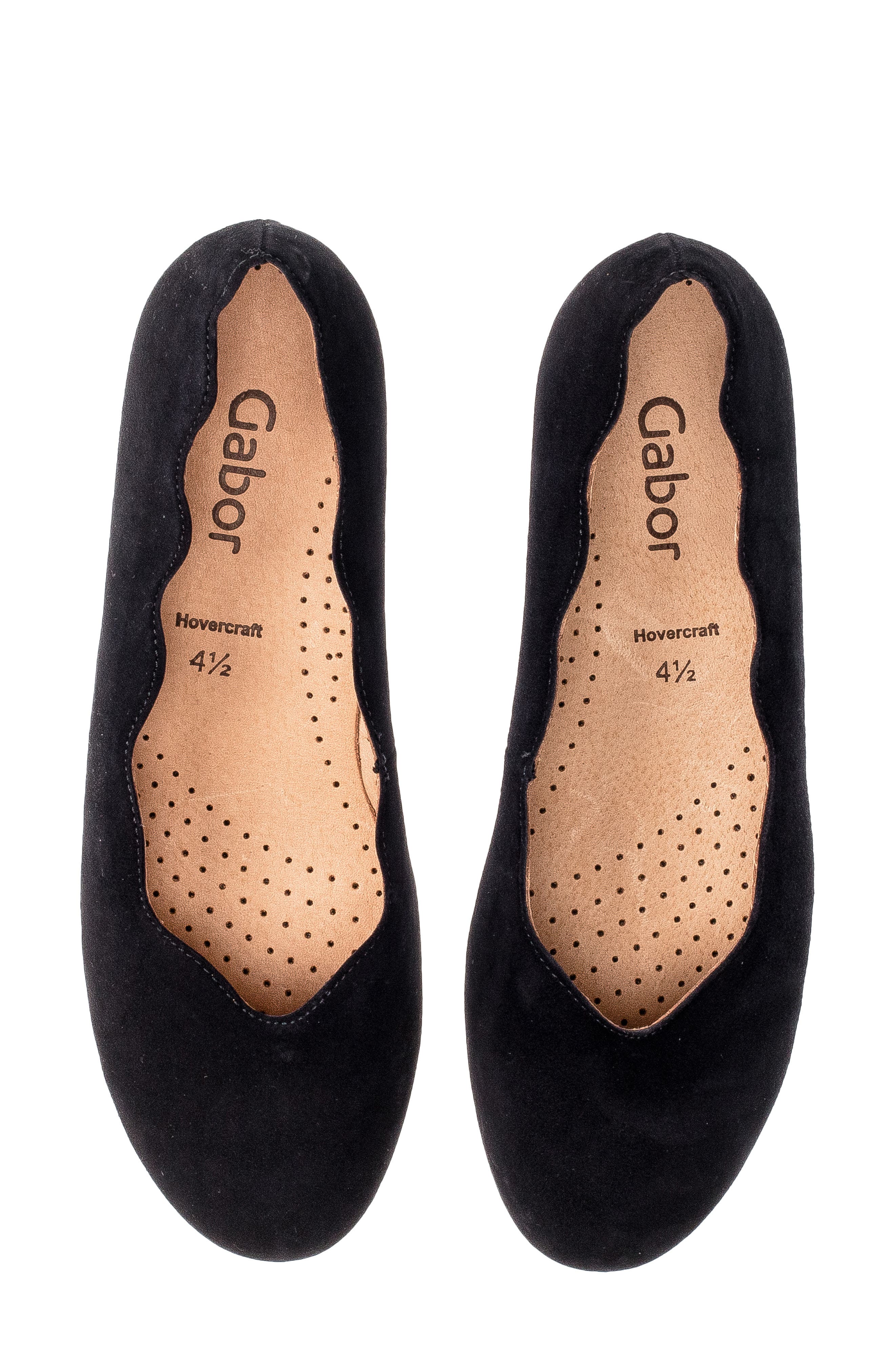 Gabor Scallop Suede Flat, Alternate, color, Black