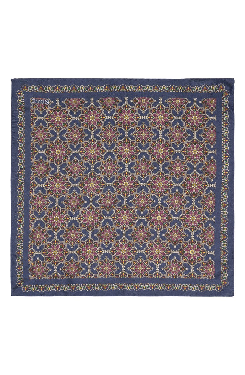 Eton Medallion Print Silk Pocket Square, Alternate, color, 