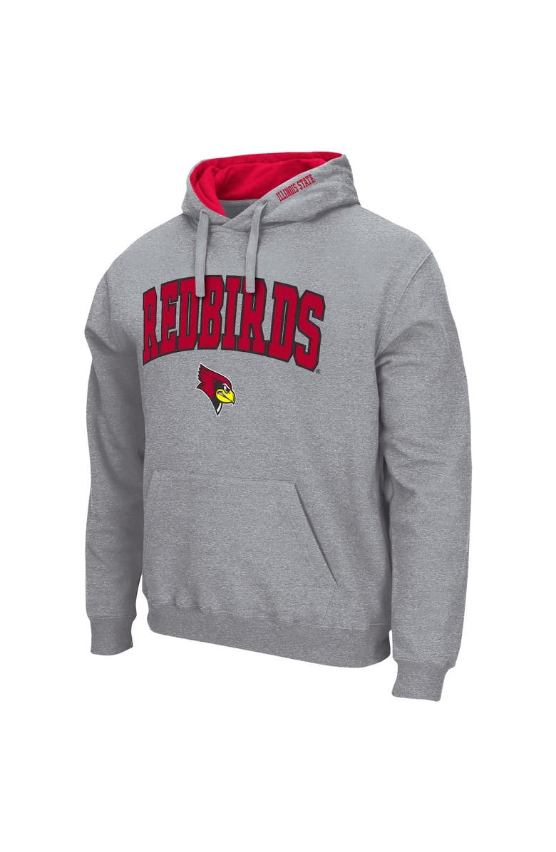 COLOSSEUM Men's Colosseum Heathered Gray Illinois State Redbirds Arch & Logo 3.0 Pullover Hoodie, Alternate, color, Heather Gray