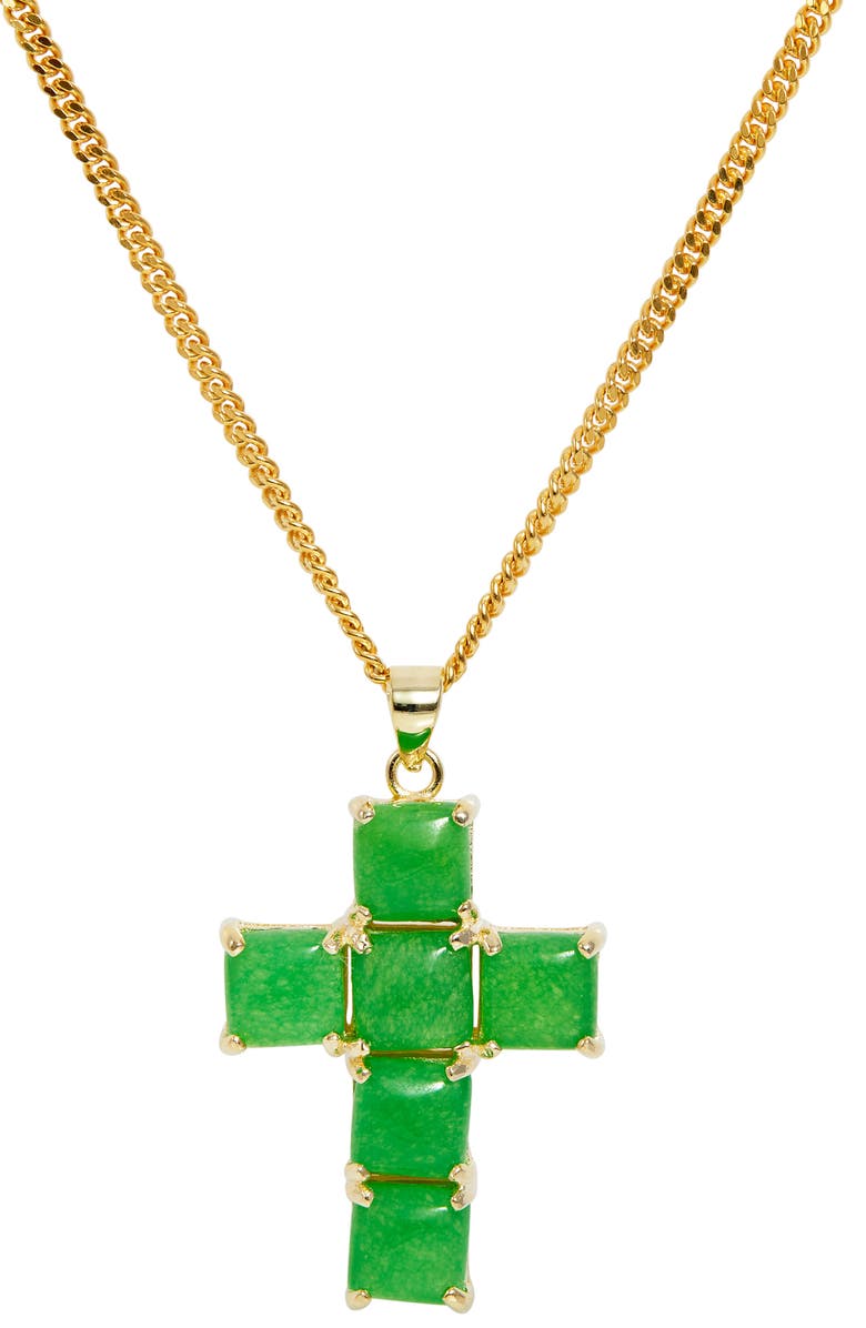 SAVVY CIE JEWELS Polished Jade Cross Pendant Necklace, Main, color, 