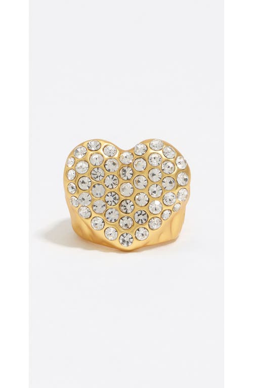 Bimba Y Lola Matte Textured Heart Crystals Ring In Gold