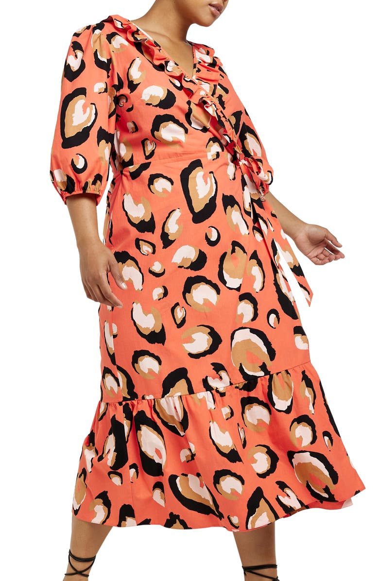 River Island Wilma Leopard Print Side Tie Midi Dress, Alternate, color, 