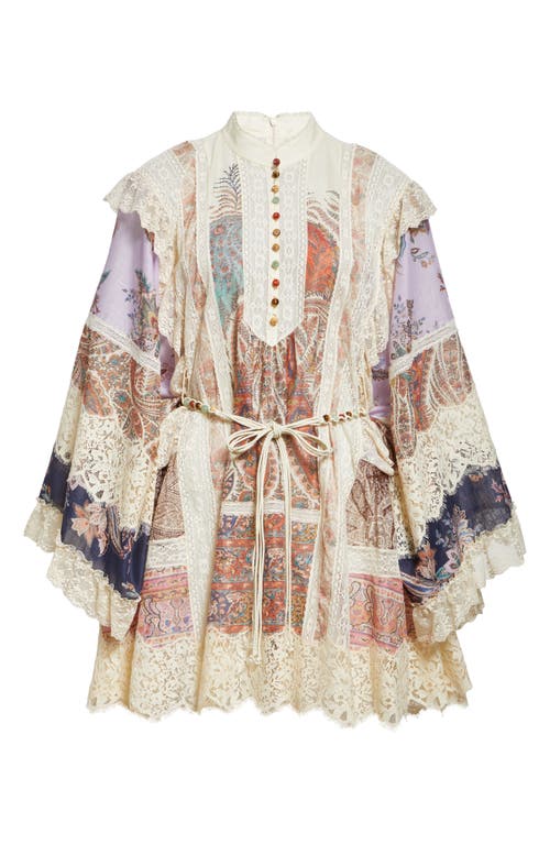 Zimmermann Rhiannon Billow Long Sleeve Lace Trim Minidress In Neutral