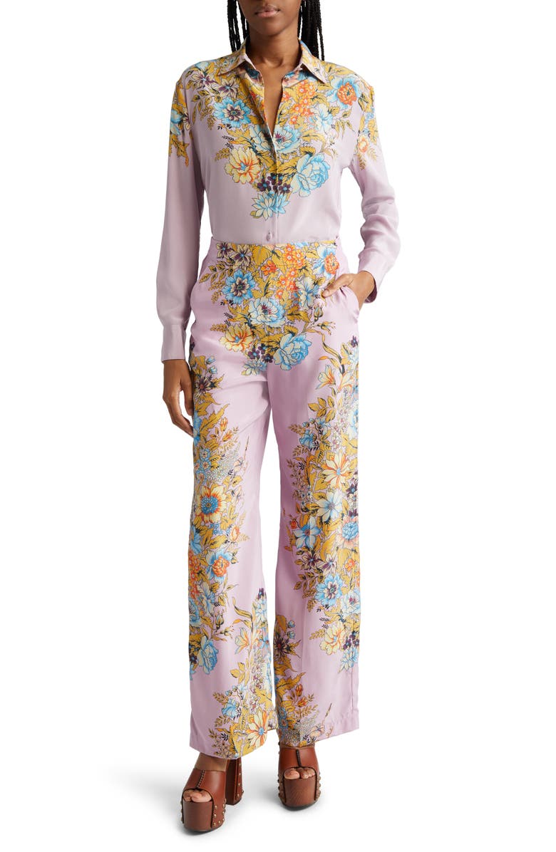 Etro Floral Print Silk Crêpe de Chine Palazzo Pants, Alternate, color, 