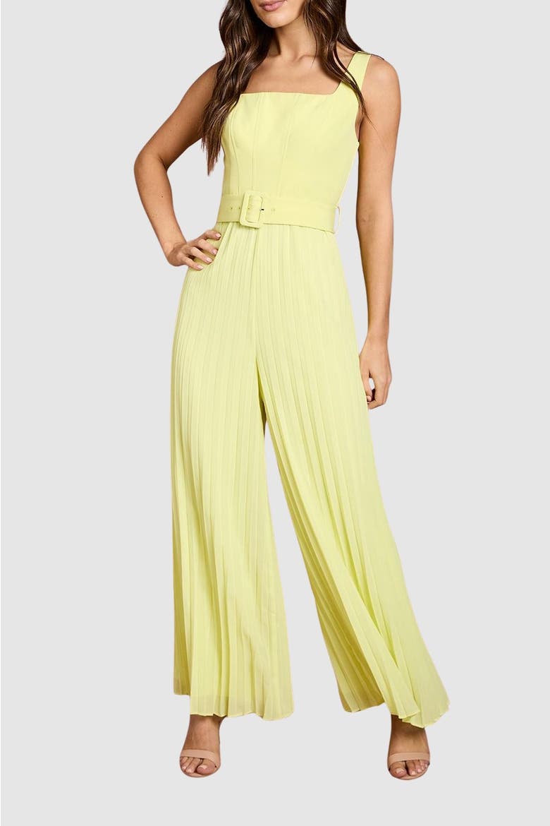 Seam Detail Pleated Wide Leg Jumpsuit, Alternate, color, Lemon