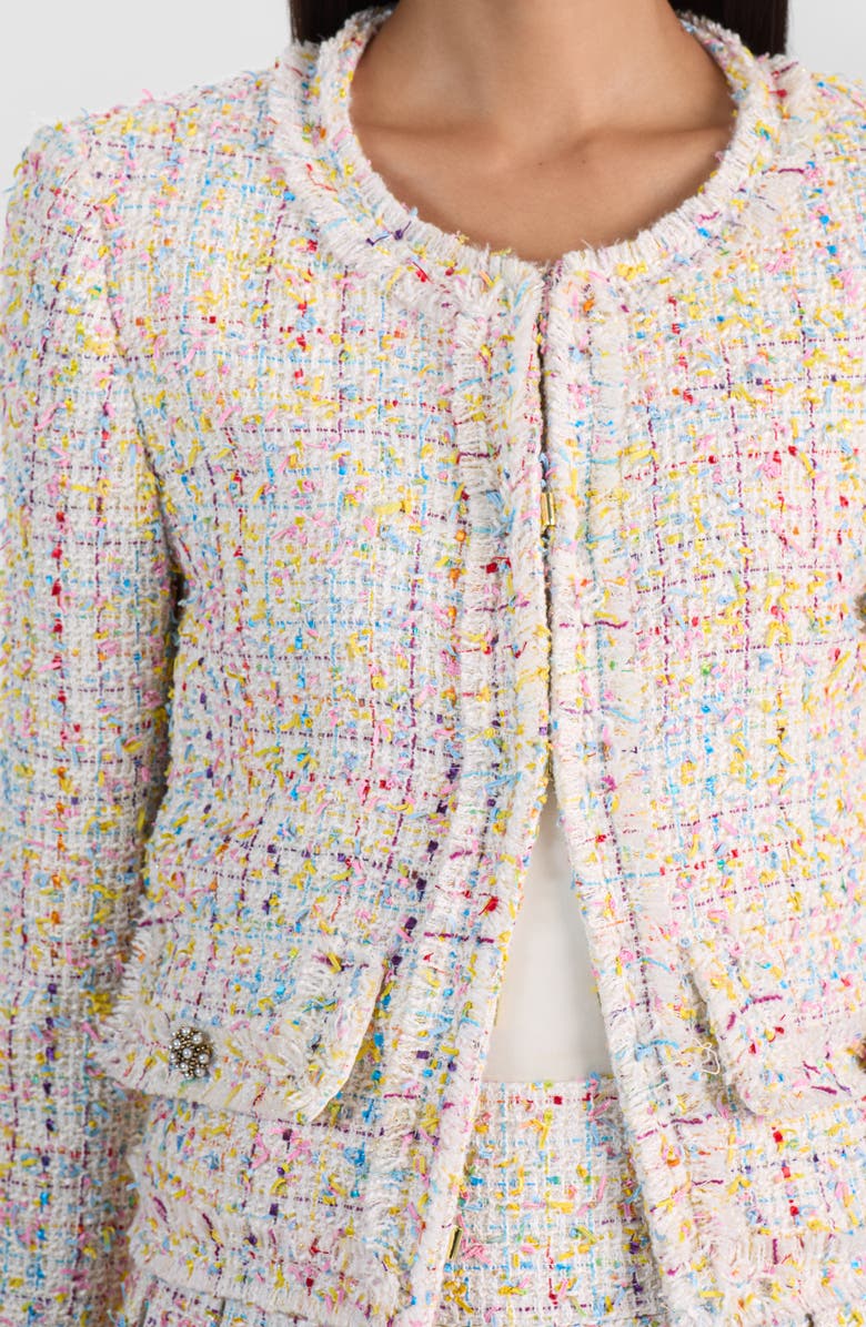 Alice + Olivia Landon Boxy Crop Tweed Jacket, Alternate, color, Off White/ Multi