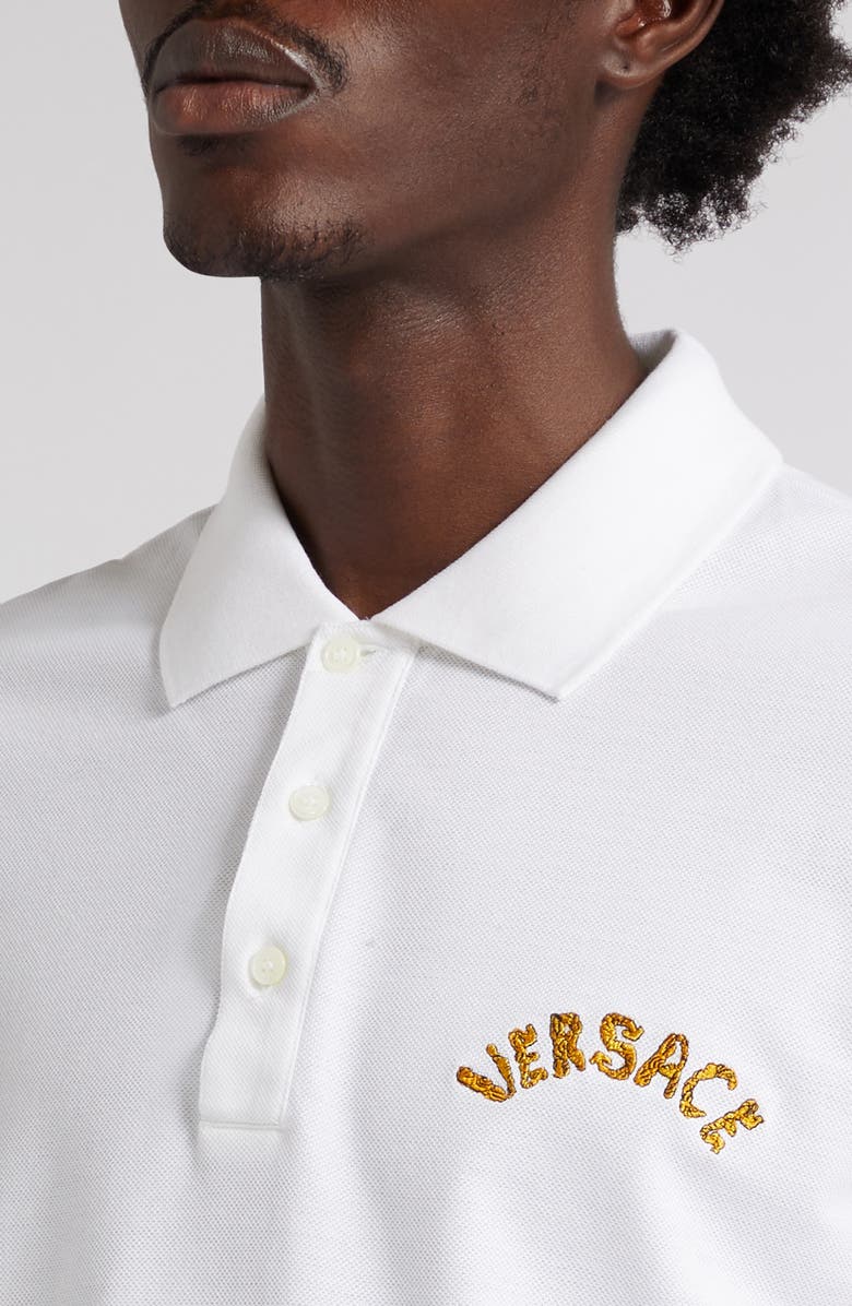 Versace Seashell Baroque Logo Cotton Piqué Polo, Alternate, color, 1W000-Optical White