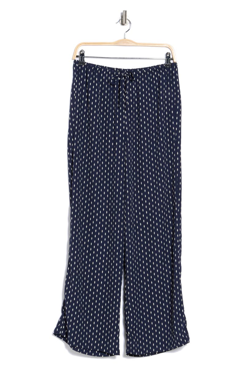 Bobeau Tie Waist Wide Leg Pants, Alternate, color, Navy Diamond Dot Print