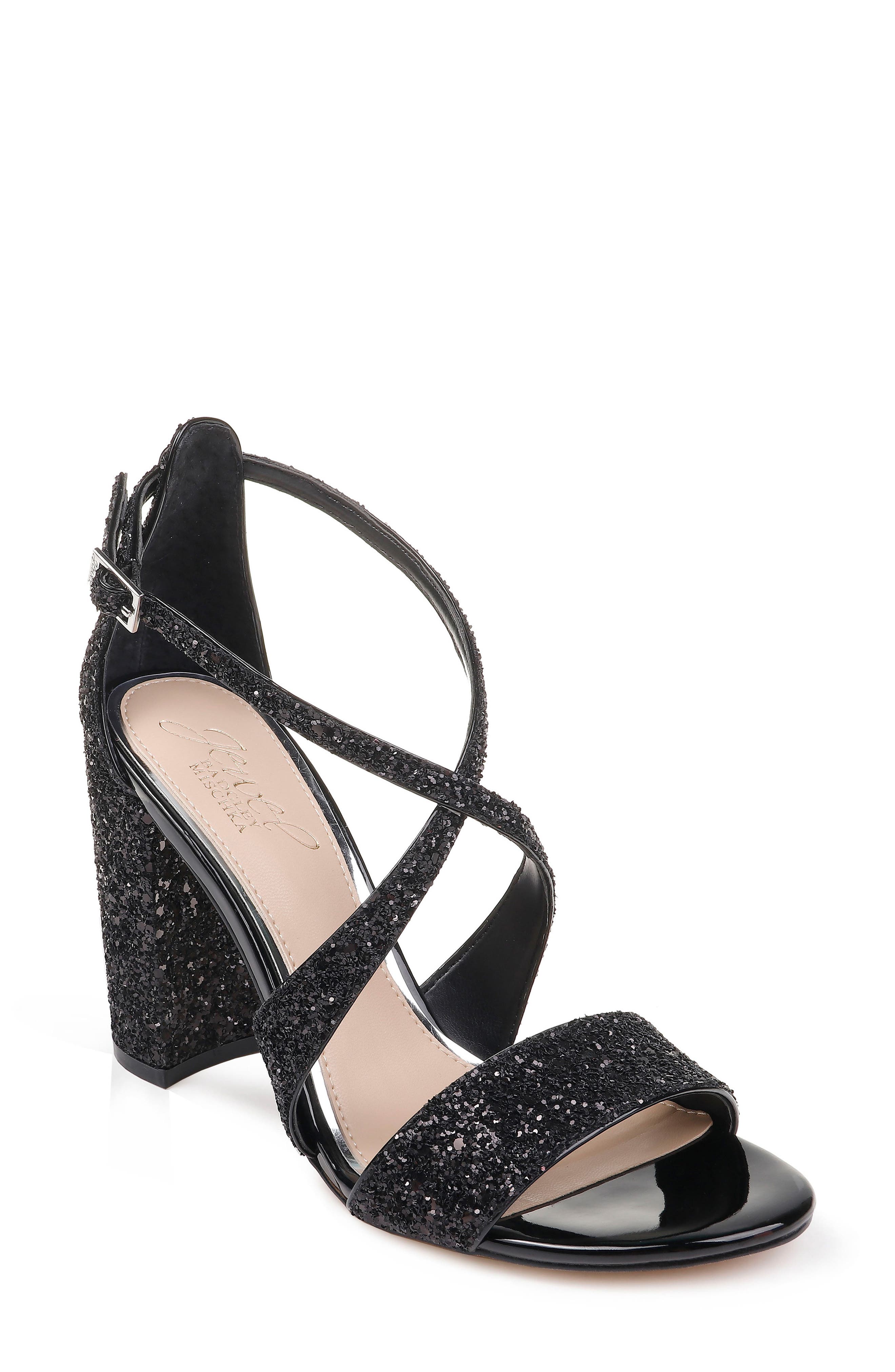 Jewel Badgley Mischka Cook Block Heel Glitter Sandal, Main, color, 