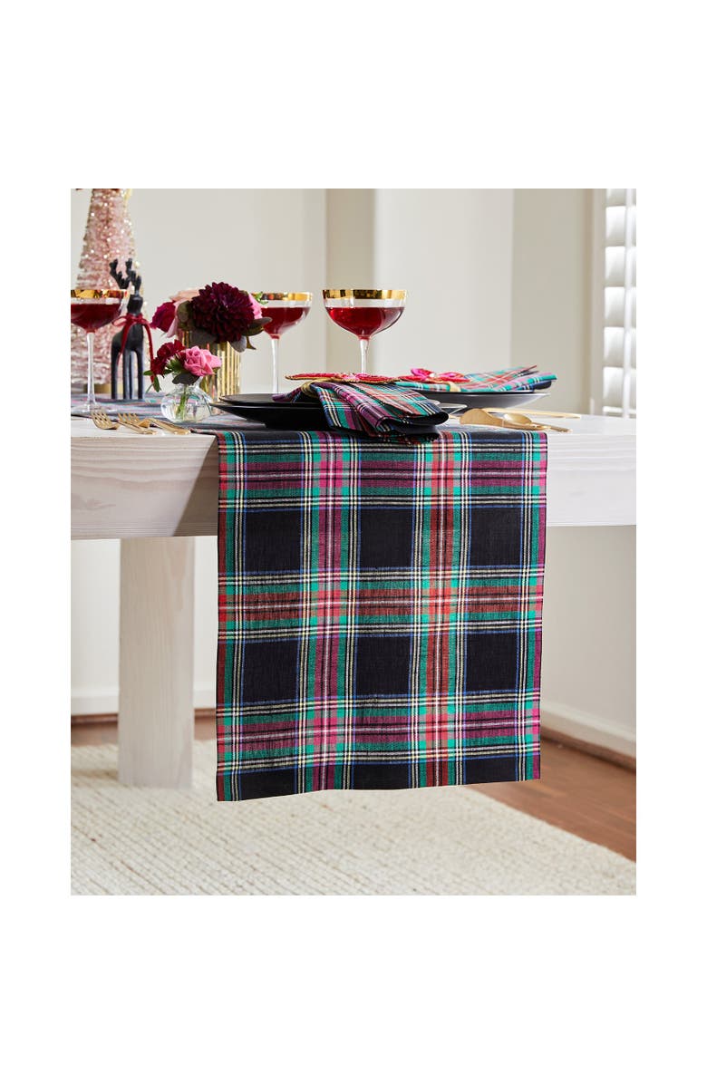 Solino Home Linen Table Runner for Dining Table, Holiday and Everyday Table Decor - Jewel Plaid, Alternate, color, 