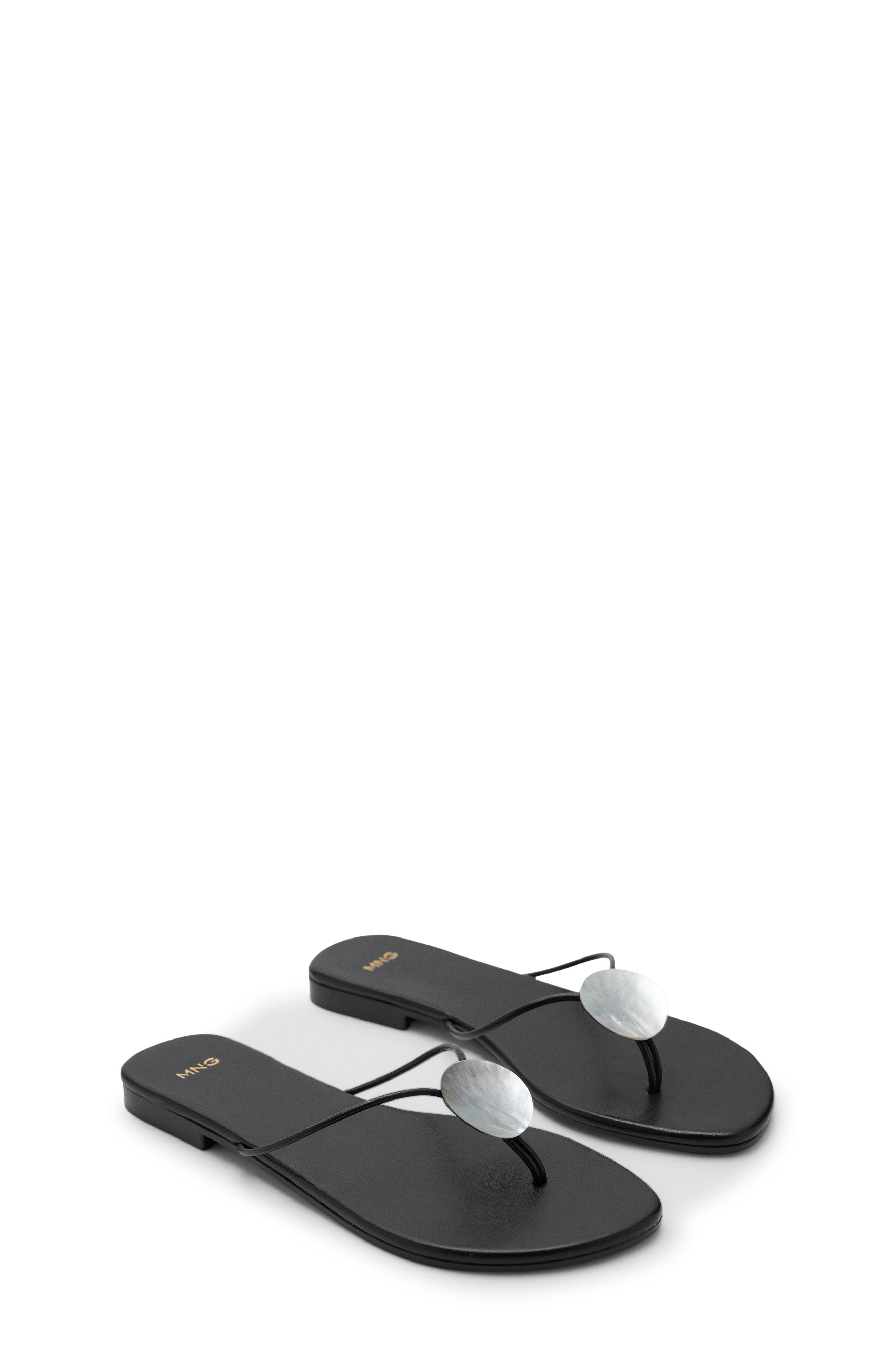 Metallic Detail Flip Flop, Main, color, BLACK