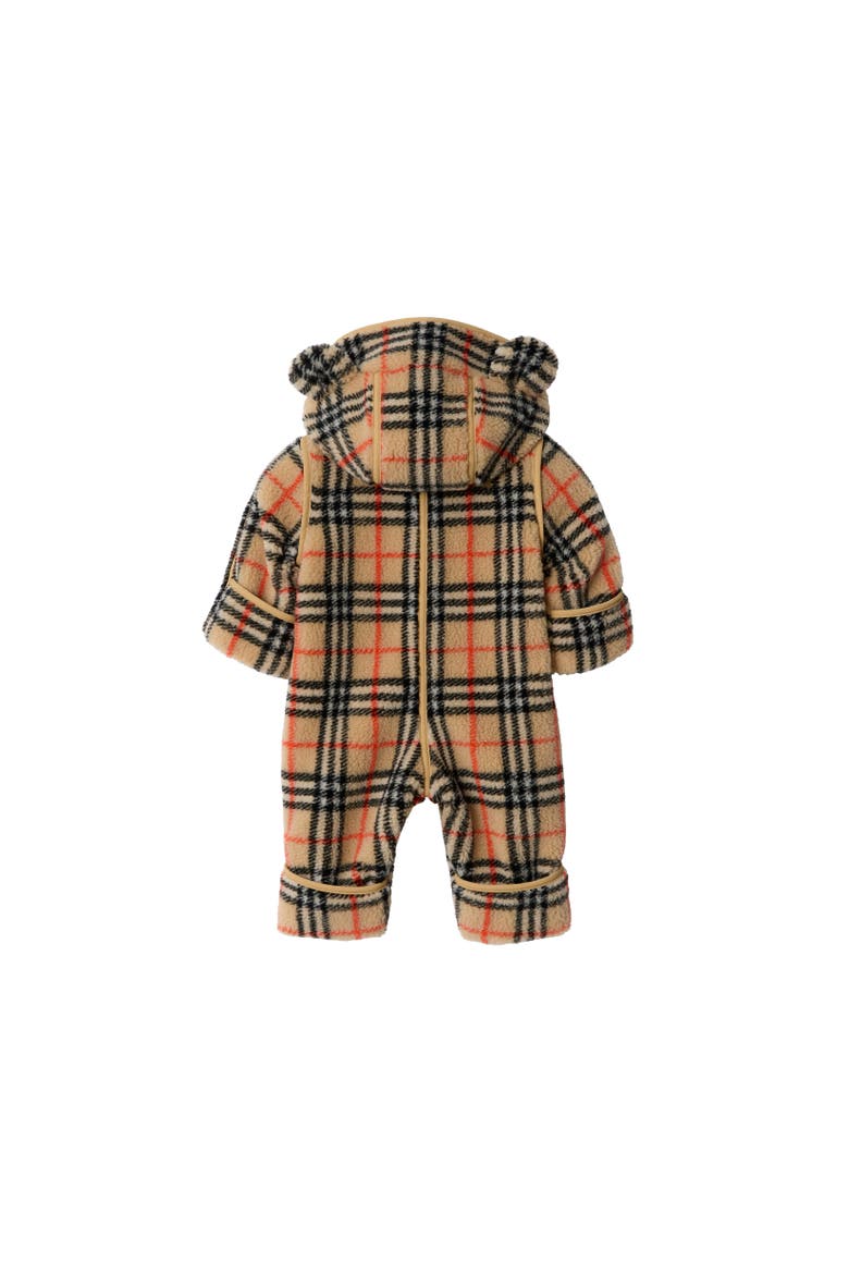 Check Fleece Hooded Jumpsuit, Alternate, color, Sand beige
