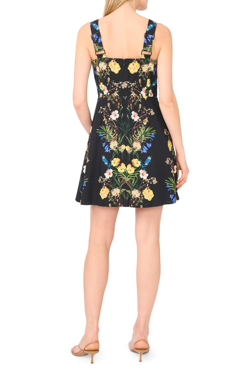 Ted Baker Floral Linen Blend Minidress, Alternate, color, Rich Black