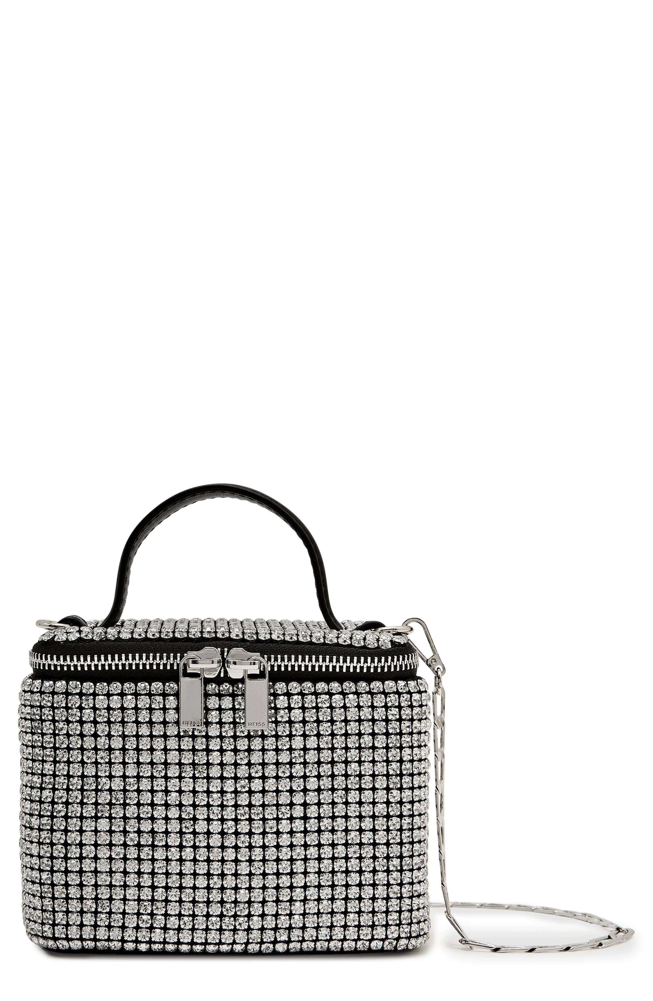 Nova Crystal Embellished Box Clutch, Main, color, SILVER