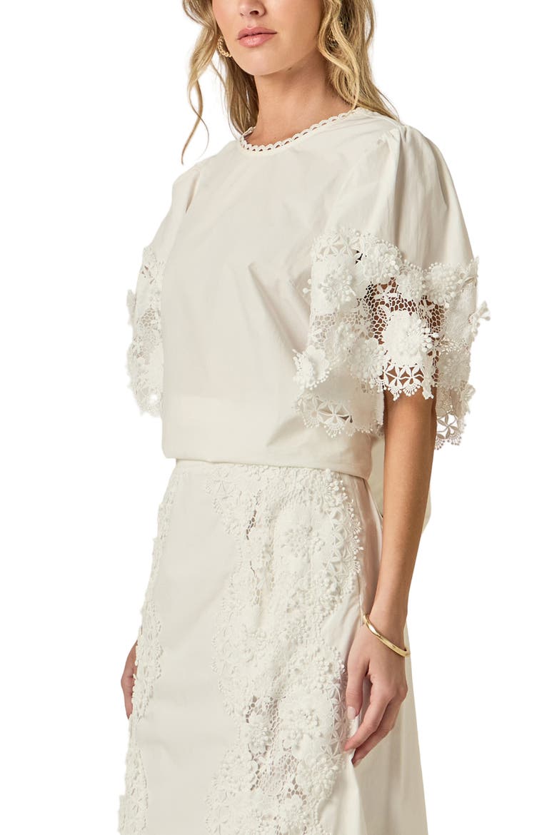 Open Stitch Puff Shoulder Top, Alternate, color, WHITE