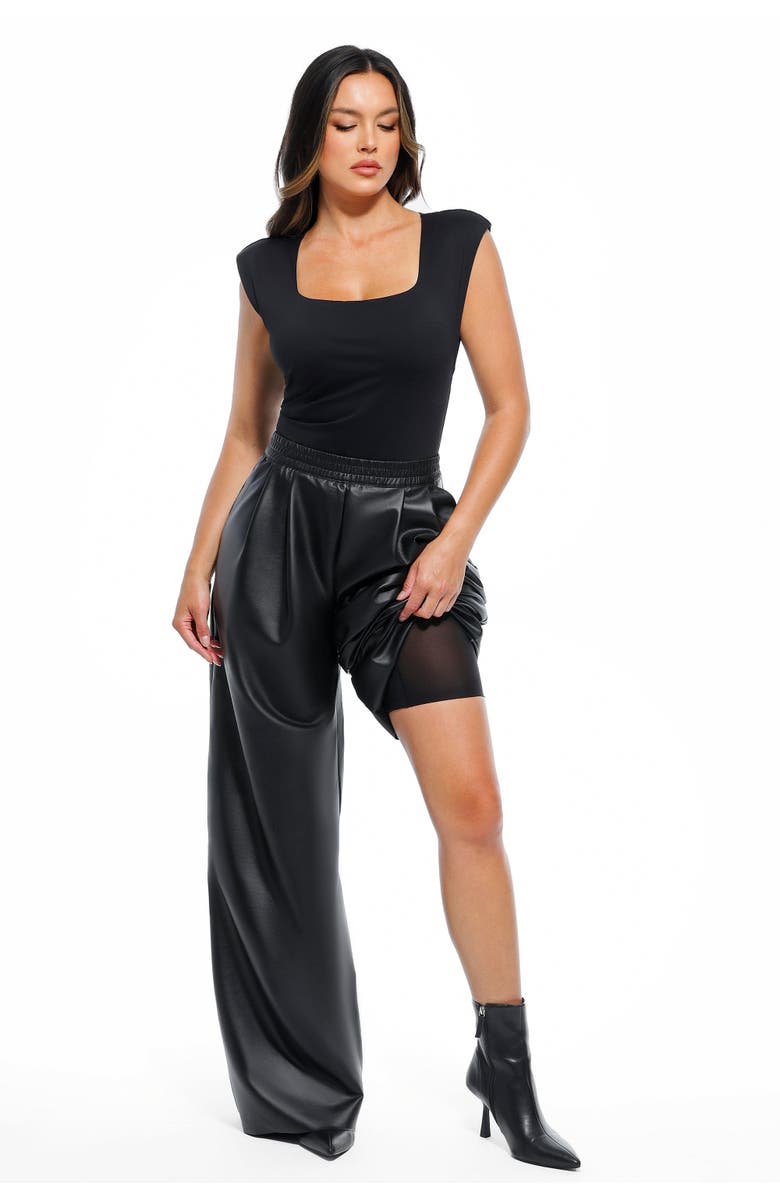 Popilush Faux Leather High Waisted Wide Leg Pants, Alternate, color, Classic Black
