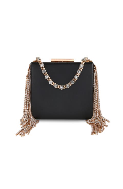 Ryker Leather Crystal Fringed Box Clutch