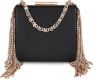 Jewel Badgley Mischka Ryker Leather Crystal Fringed Box Clutch
