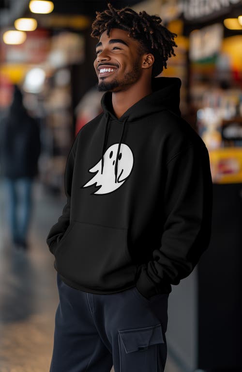 Dalix Giant Ghost Fleece Hoodie In Black