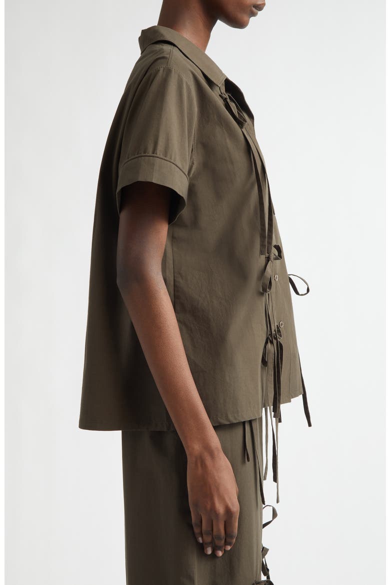 Bunny Bow Detail Cotton Camp Shirt, Alternate, color, BROWN