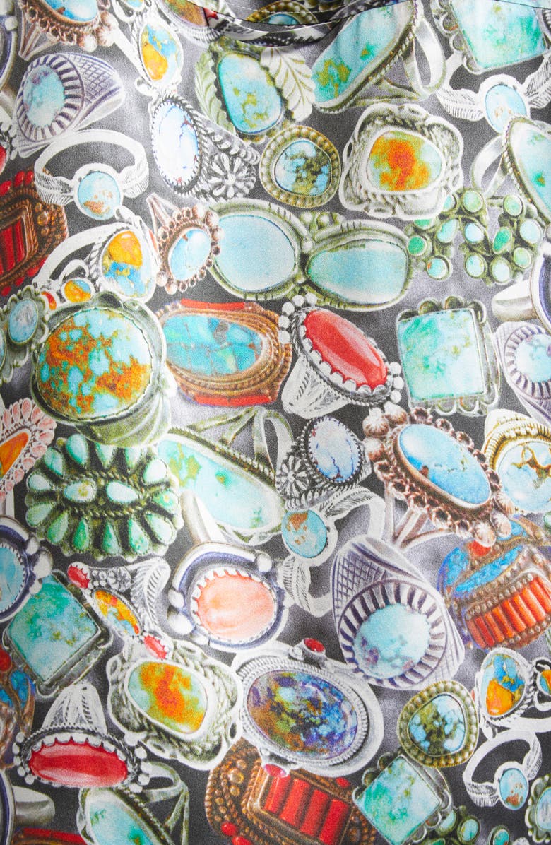 L'AGENCE Dani Mixed Ring Print Silk Button-Up Shirt, Alternate, color, Multi Mix Turquoise Rings