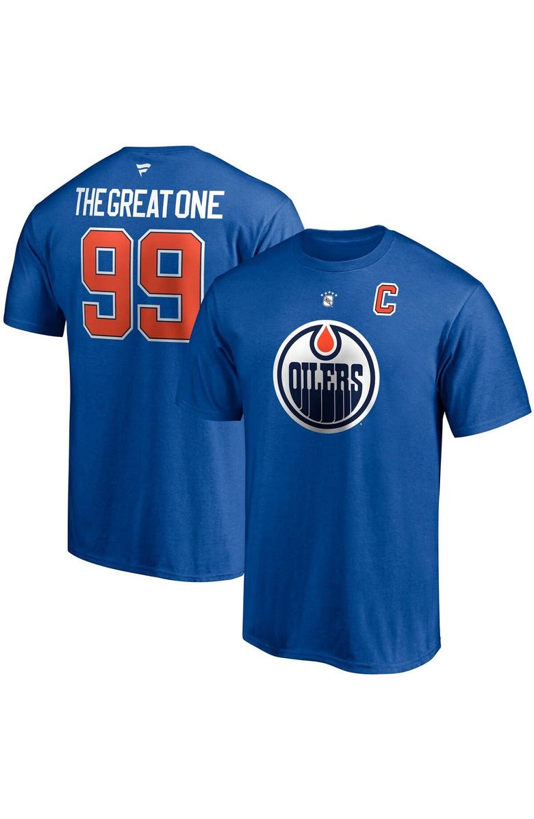 FANATICS Men's Fanatics Branded Wayne Gretzky Royal Edmonton Oilers Authentic Stack Retired Player Nickname & Number T-Shirt, Alternate, color, 