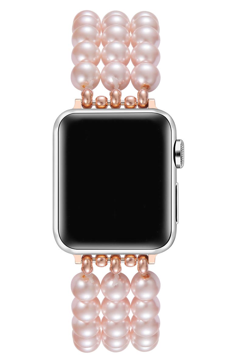 The Posh Tech Liz Imitation Pearl Apple Watch<sup>®</sup> Bracelet Watchband, Alternate, color, Rose Gold