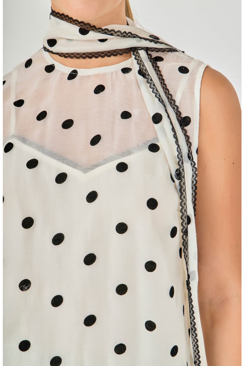 Polka Dot Bow Neck Sleeveless Top, Alternate, color, OFF WHITE