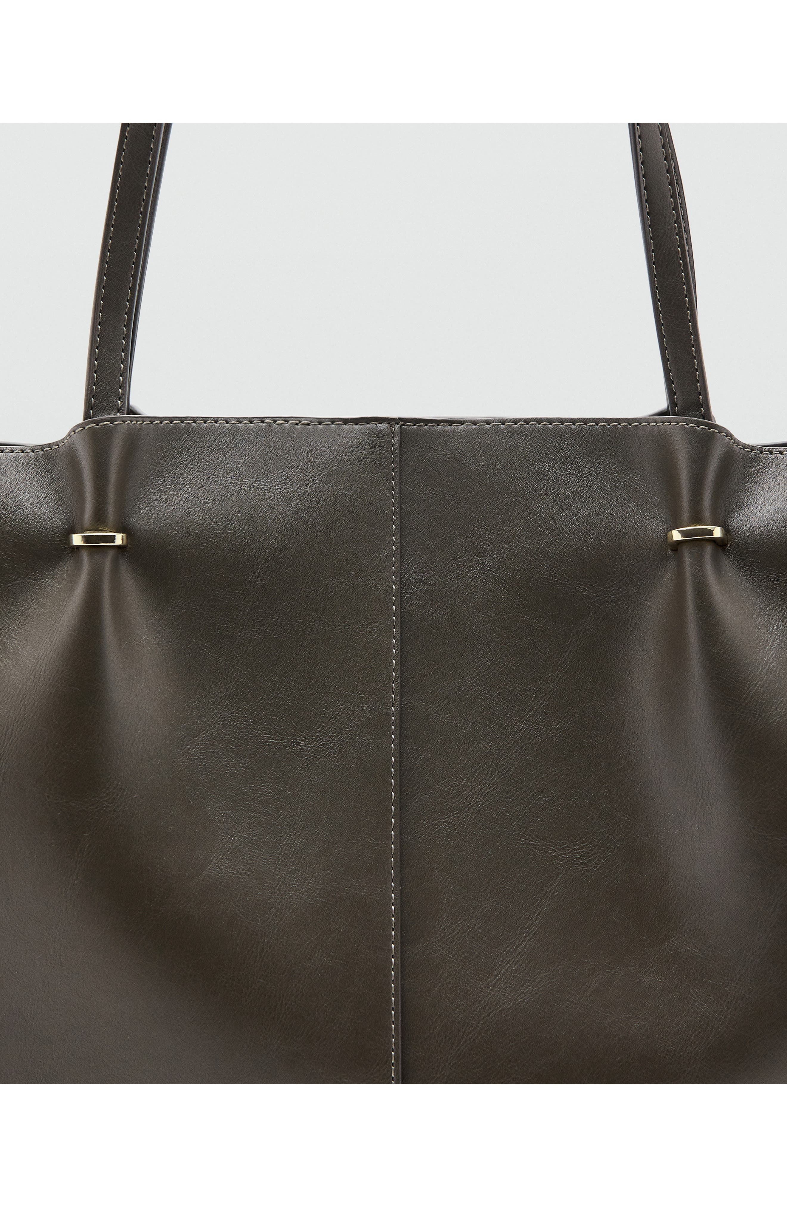 MANGO Faux Leather Shopper Bag, Alternate, color, Khaki Green