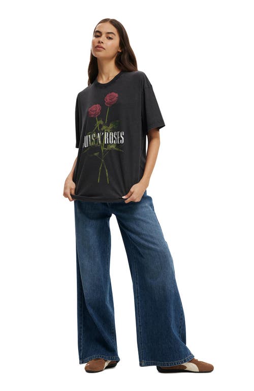 Cotton On The Lcn Music Boxy Graphic Tee In Guns N Roses  Washed Black