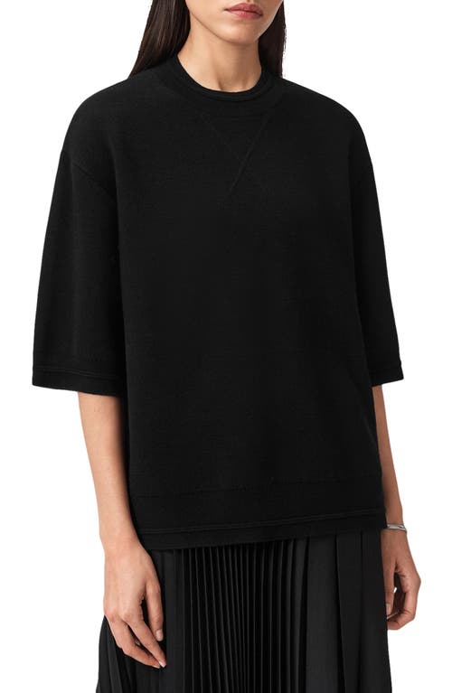 Allsaints Nika Elbow Sleeve Wool Sweatshirt In Black