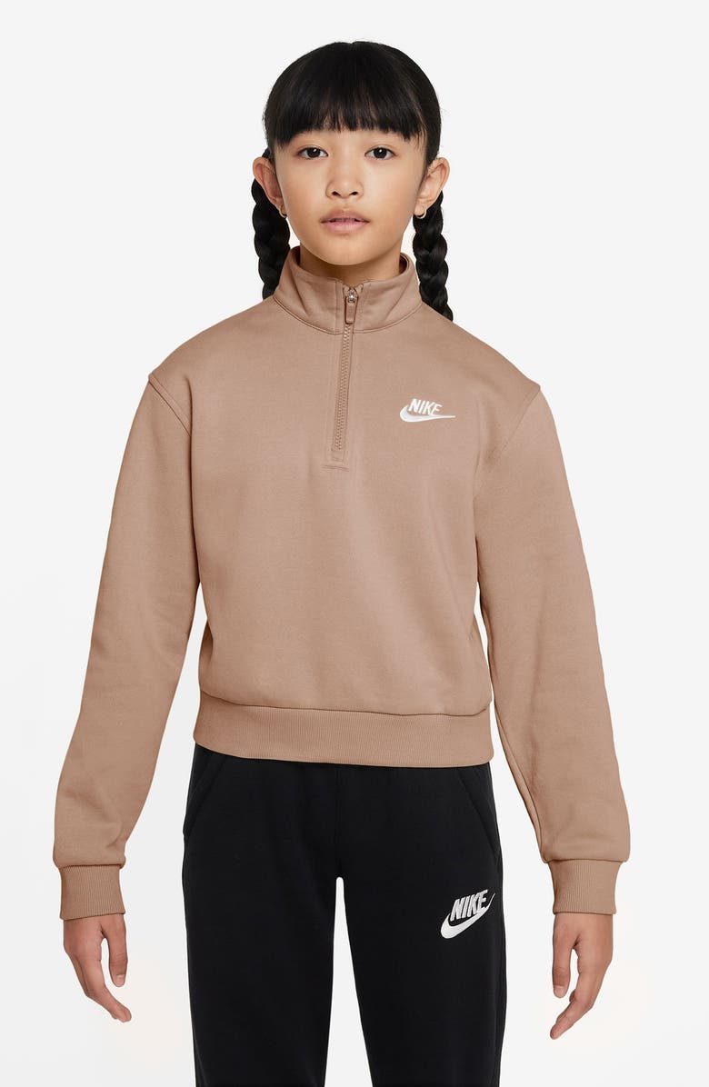 Nike Kids' Sportswear Club Fleece Quarter Zip Pullover, Main, color, 200 Hemp/White