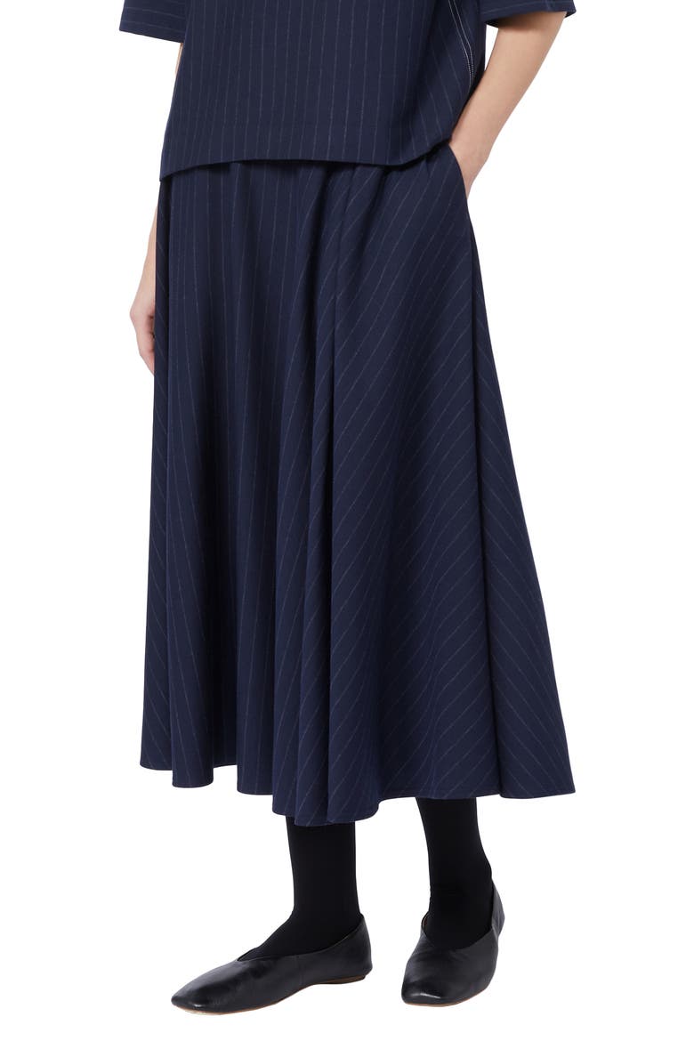 Pelota Stripe Jersey Midi Skirt, Alternate, color, MIDNIGHT BLUE