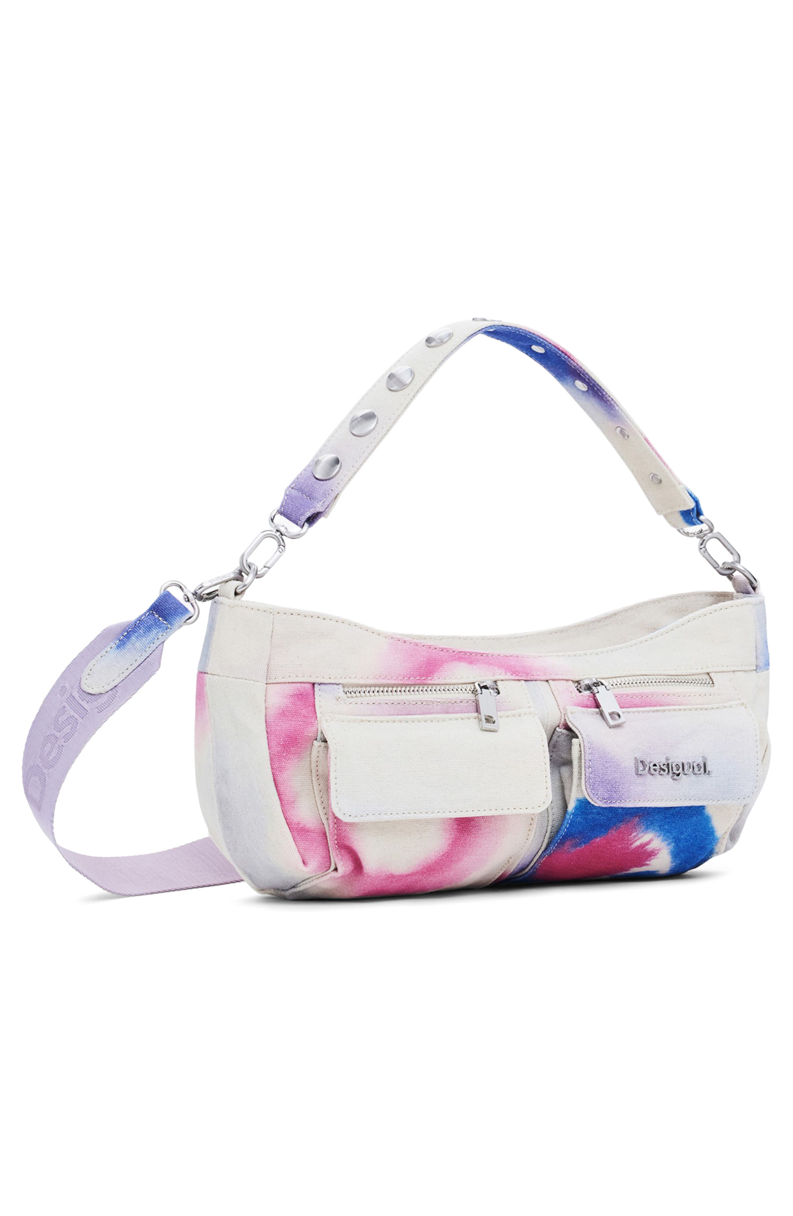 Desigual Print Canvas Shoulder Bag, Alternate, color, White
