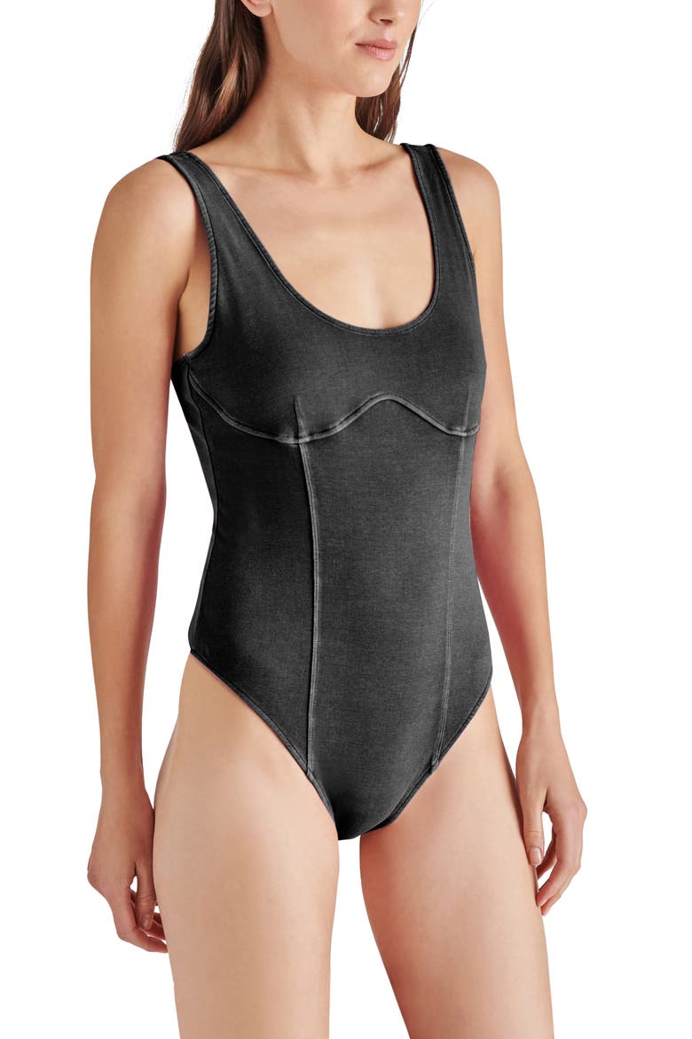 Lailah Stretch Cotton Bodysuit, Alternate, color, BLACK