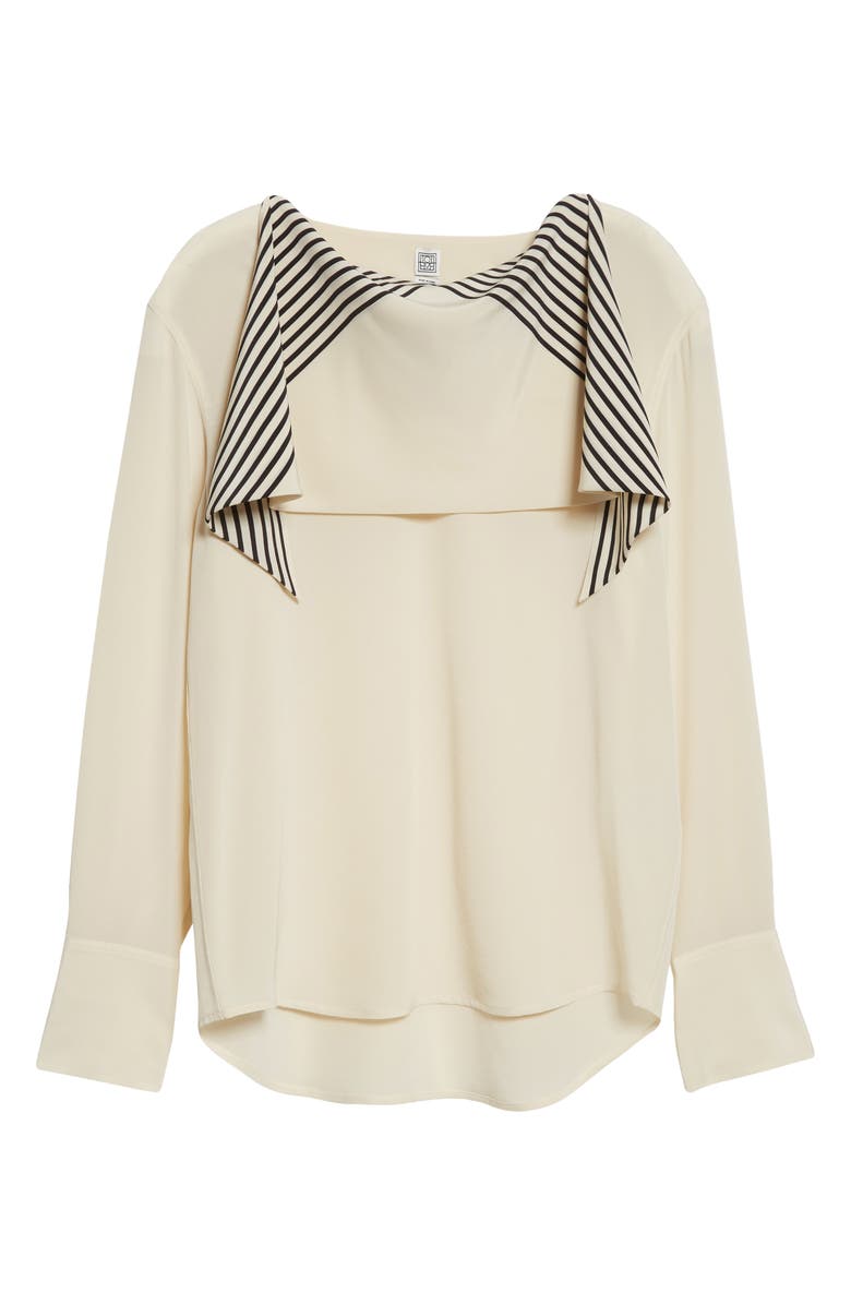 TOTEME Stripe Scarf Detail Silk Blouse, Alternate, color, 