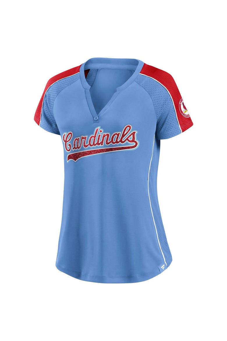 Women's Fanatics Branded Light Blue/Red St. Louis Cardinals True Classic League Diva Pinstripe Raglan V-Neck T-Shirt, Alternate, color, Blue