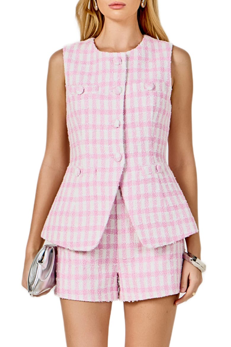 Tweed Peplum Vest, Main, color, PINK/ WHITE