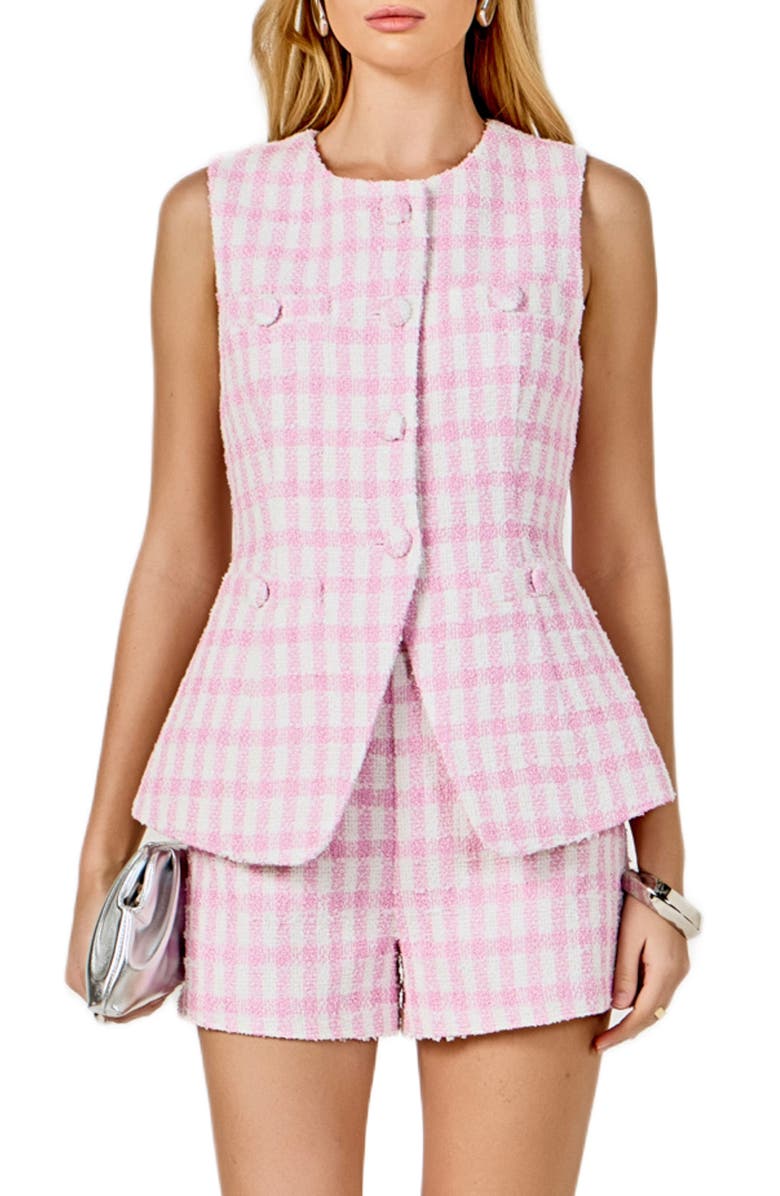 Endless Rose Tweed Peplum Vest, Main, color, Pink/ White