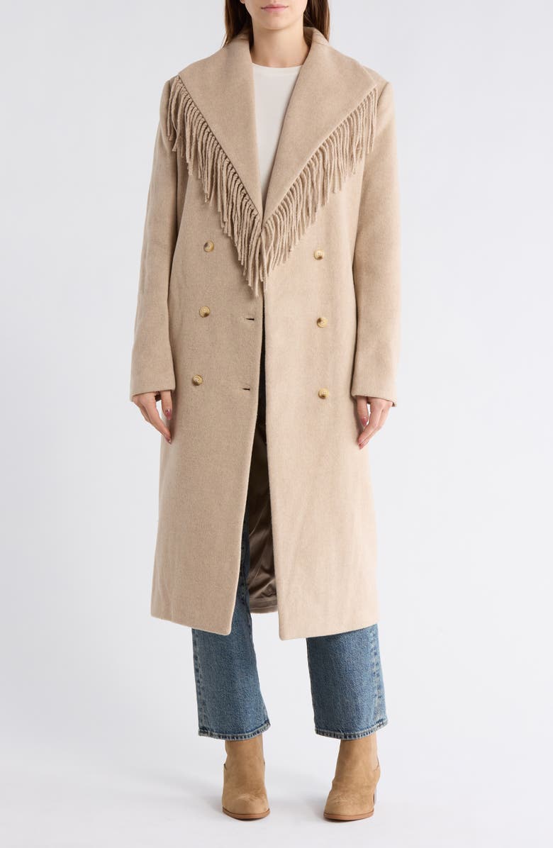 WAYF Fringe Double Breasted Coat, Main, color, Camel