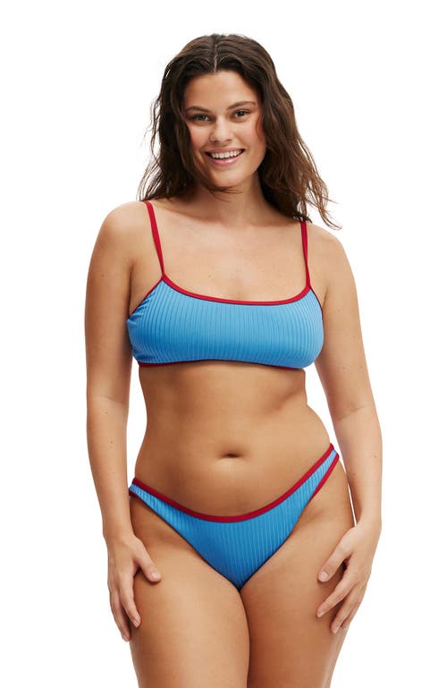 Cotton On Body Refined High Side Brazilian Bikini Bottom In Tranquil Blue Rib