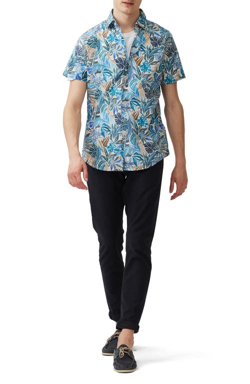 Rodd & Gunn Admiralty Bay Front Print Short Sleeve Cotton Button-up Shirt In Lagoon