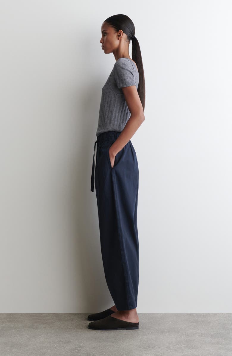COS Cotton Herringbone Drawstring Pants, Alternate, color, Blue Dark