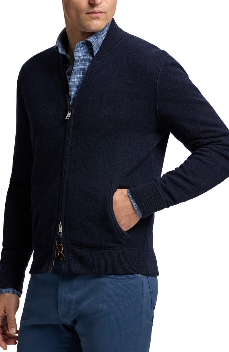 Ralph Lauren Purple Label Cashmere French Terry Zip Cardigan, Alternate, color, Dark Navy