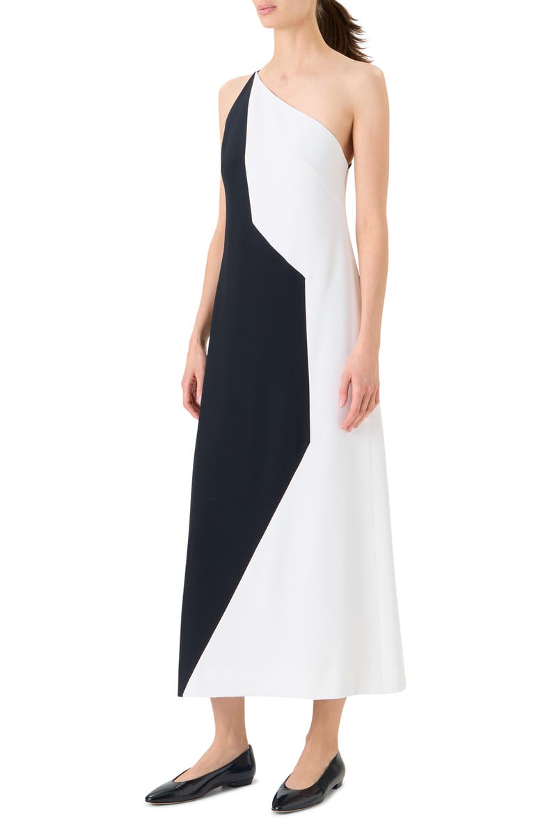 Akris High Plains Colorblock Crepe One-Shoulder Dress, Alternate, color, Black-Ecru
