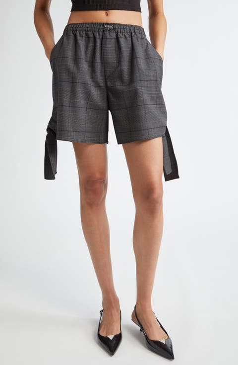 Plaid Knot Detail Stretch Wool Pull-On Shorts